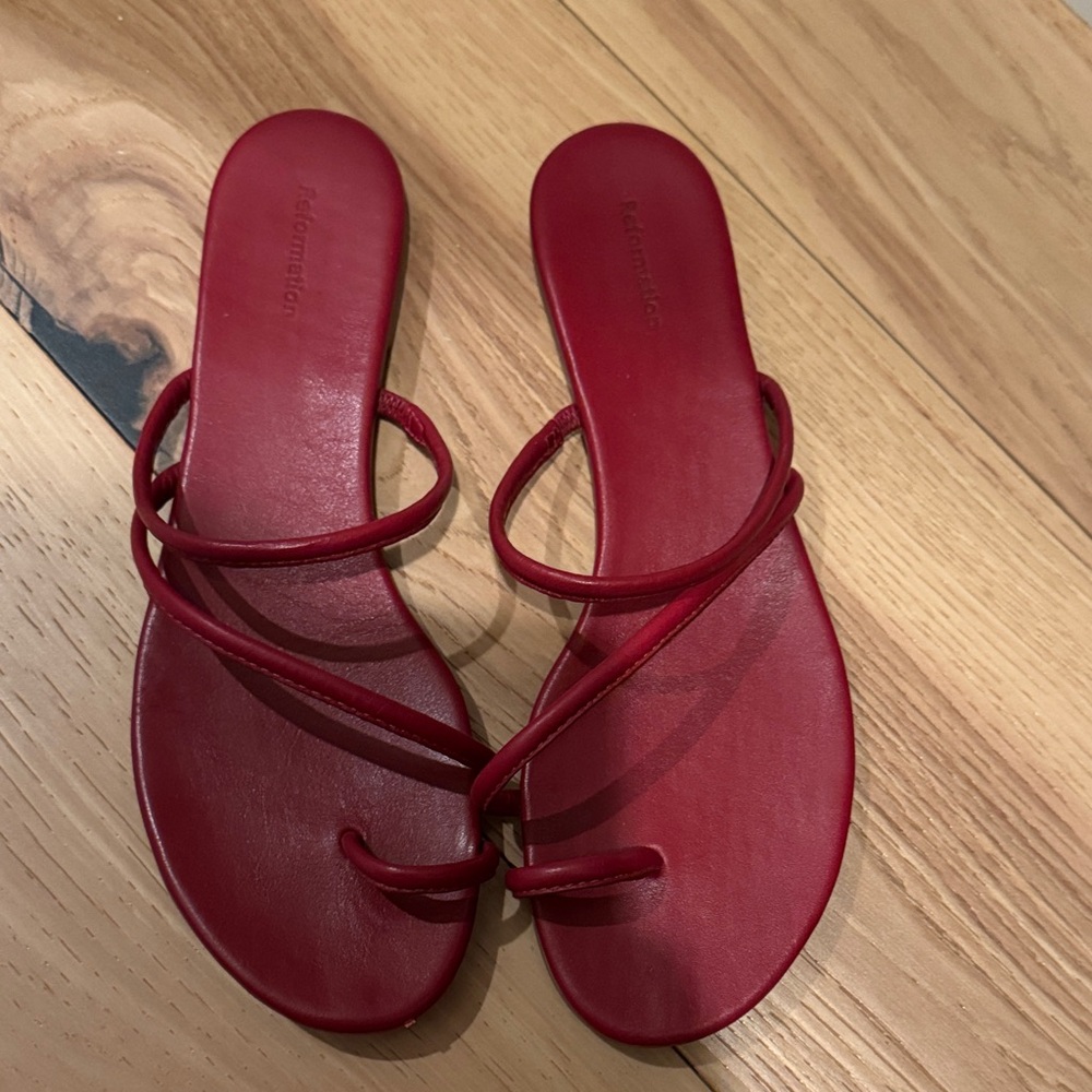 Reformation Red Women's Leather Strappy Slide Sandals